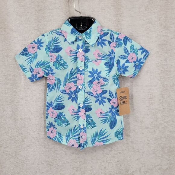 Alex & Jack Other - Alex & Jack Tropical Floral Kids Shirt Blue and Pink